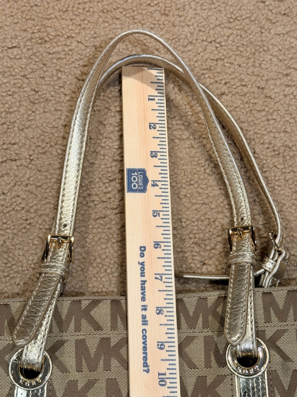 Michael Kors Monogram Sequin Stripe Tote Bag - Gold/Tan - Picture 15 of 15